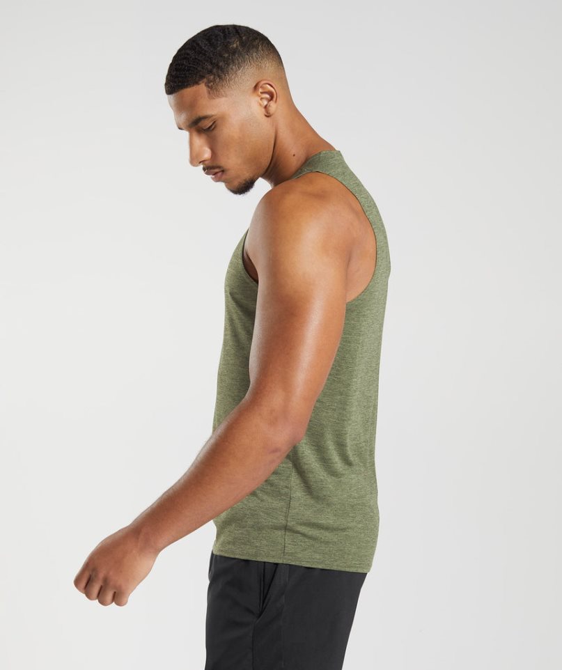 Men's Gymshark Arrival Slim Marl Tanks Olive | NZ 7LNQVT